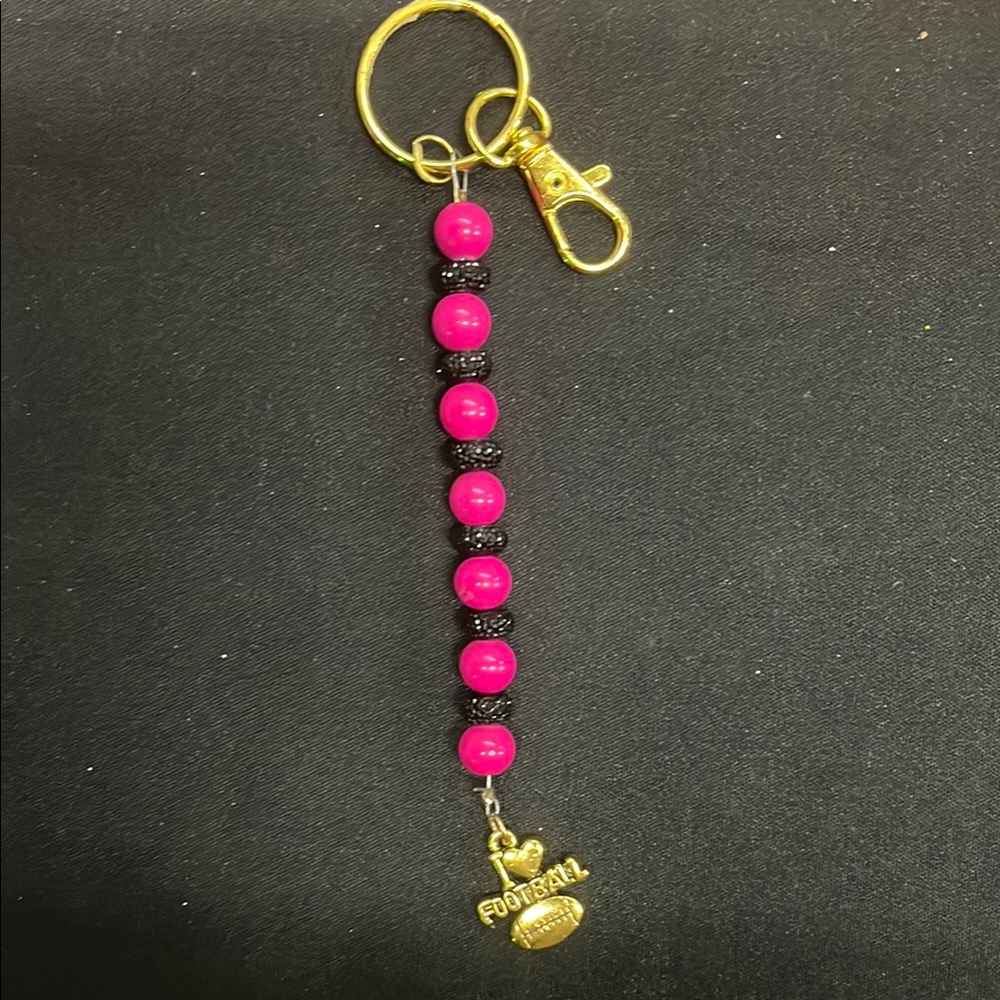 Pink and Black Beaded Keychain